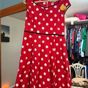 Disney shop Red Polka Dot Fit-and-Flare Dress with Black Trim